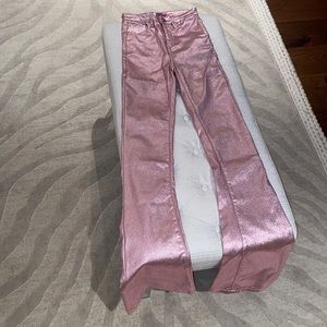 NWT edikted luna faux leather flare jeans in metalic pink